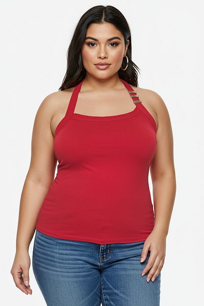 Trendyol Curve بلوزة محبوكة مقاس كبير مع إكسسوارات حمراء TBBSS25AF00055