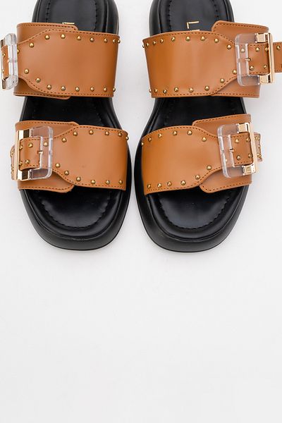LuviShoes Γυναικείες παντόφλες με διαφανή πόρπη ZLEY Tan