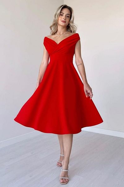Trendyol Collection Piros A-vonalú szőtt estélyi ruha éjszakai ballagási ruha TPRAW25EL00183