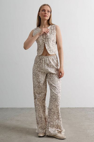 Trendyol Collection Stone Floral Vest Pants Woven Bottom - Top Set Twoss25Au00126