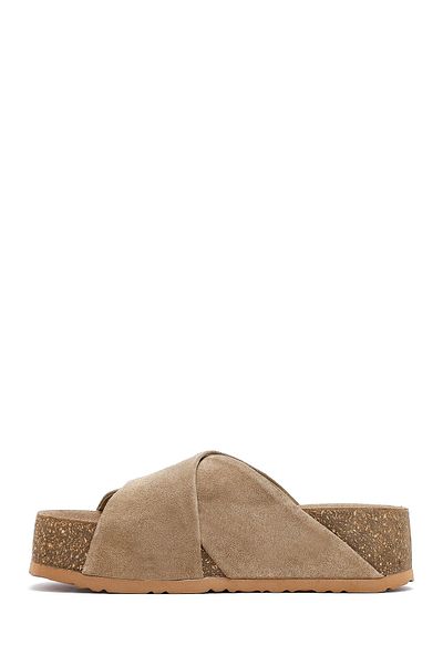Derimod Women's Mink Thick Soled Suede Leather Slippers 25Sfd180910