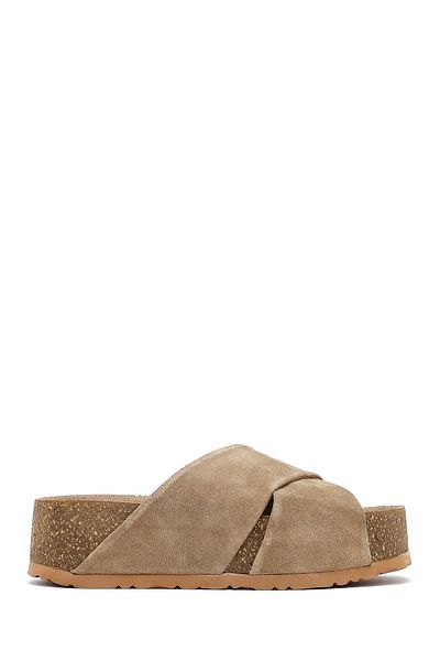 Derimod Women's Mink Thick Soled Suede Leather Slippers 25Sfd180910