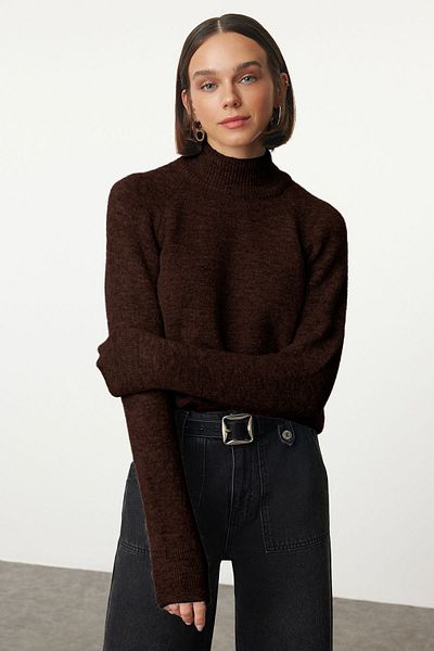Trendyol Collection Brown Wool Stand Collar Knitwear Sweater Twoaw25Kz00043