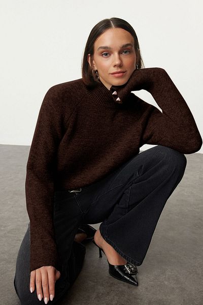 Trendyol Collection Brown Wool Stand Collar Knitwear Sweater Twoaw25Kz00043
