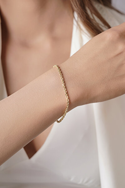 Fiyonk Kuyumculuk 14 Ayar Altın Işıltılı Burgu Zincir Bileklik 2.50 mm – Işıl...