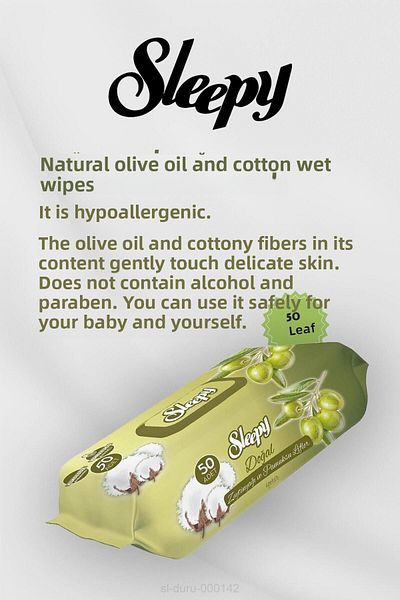 Sleepy Olive Oil and Cotton Wet Towel 50X28 (1400 Sheets) and Sticker Set 32 Sheets