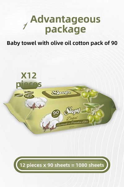 Sleepy Olive Oil and Cotton Wet Baby Towel 90 Sheets x 12 (1080 Sheets)