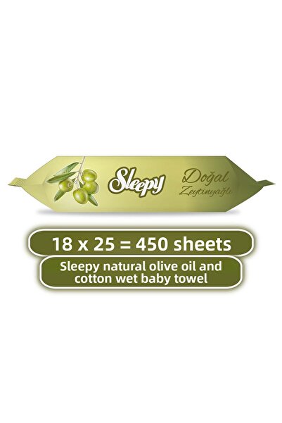 Sleepy 450 ورقة منشفة أطفال مبللة بزيت الزيتون الطبيعي والقطن - 18X25