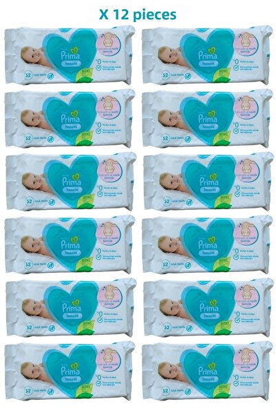 Prima مناديل مبللة للبشرة الحساسة 52 قطعة 12 قطعة 624 ورقة