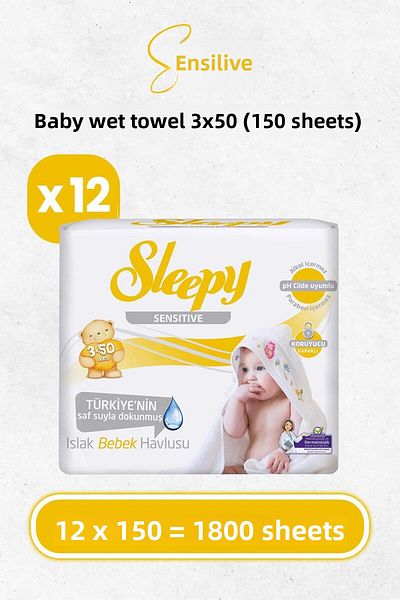 Sleepy Sensitive Wet Baby Wipes 3x50 X 12 Pieces (1800 SHEETS)