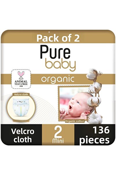 Pure Baby قماش فيلكرو من القطن العضوي 2 عبوة مقاس 2 صغير 136 قطعة