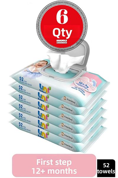 Uni Baby First Step 52 Wet Towels 6 Pieces