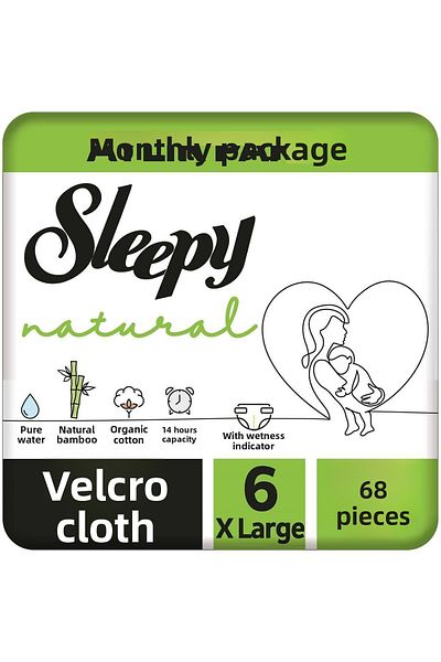 Sleepy Natural Monthly Package Baby Diapers Size 6 Xlarge 68 Pieces