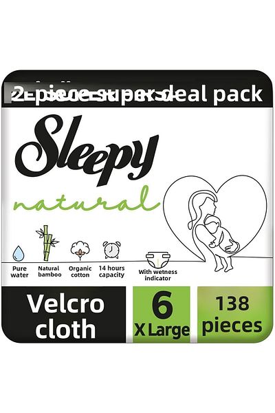 Sleepy Natural 2-Piece Super Deal Pack Baby Diapers Size 6 Xlarge 138 Pieces