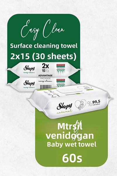 Sleepy Natural Newborn Wet Baby Towels 60's and Cleaning Towels 30's