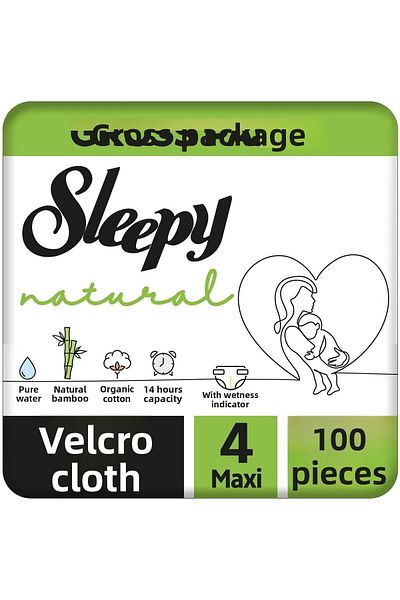 Sleepy 100 Natural Gross Pack Baby Diapers - Size 4 Maxi