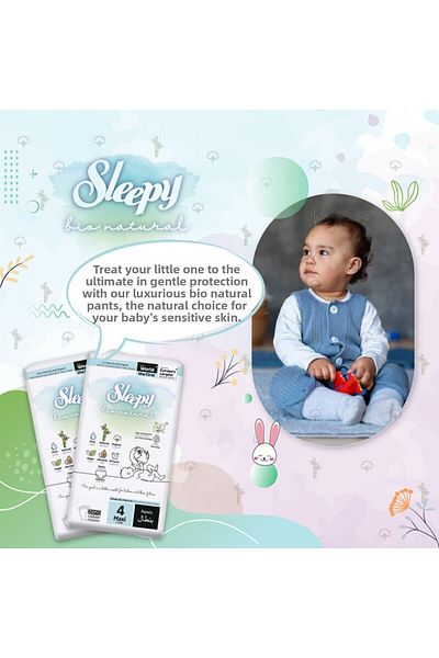 Sleepy Bio Natural Pants Size 4|3x48 Count|Organic|Comfort|Absorbent|Eco-Friendly|Hypoallergenic