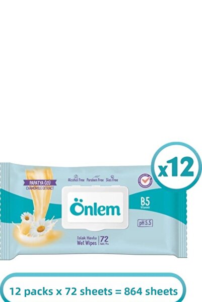 ÖNLEM مناديل مبللة 90 ورقة من خلاصة البابونج مجموعة من 12 قطعة مع غطاء بلاستي...