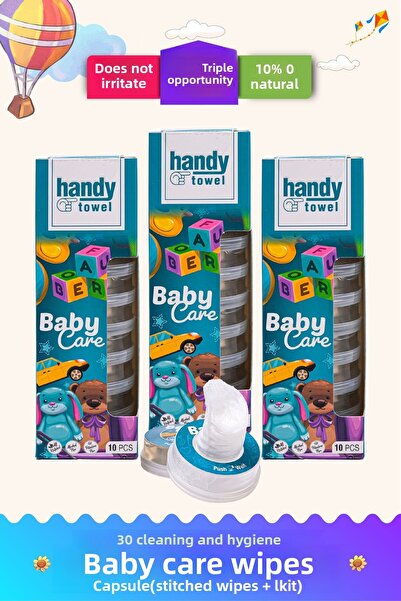 HandyTowel عبوة كلاسيكية مكونة من 3 مناديل مبللة للعناية بالطفل والنظافة - 30...