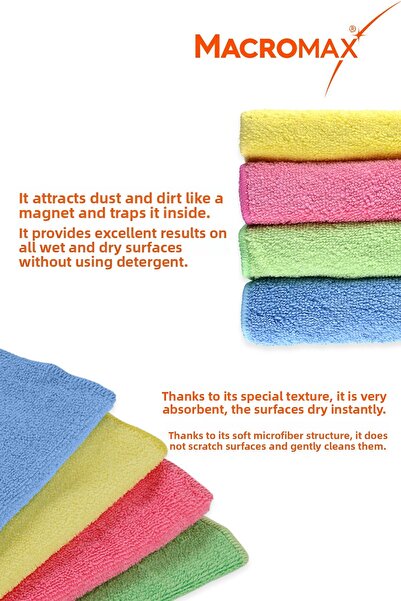 MACRO MAX Colorful Microfiber Cleaning Cloth 10 Pack, Ultra Absorbent and Multi-Purpose Surface Cloth That Holds Dirt