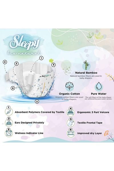 Sleepy Bio Natural Size 4 | 96 Count | 2X48 Diapers | Almond Milk | Vegan | 100% Leakproof