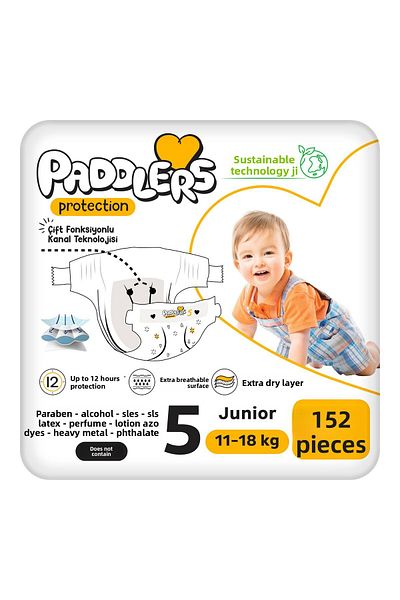 Paddlers Protection Baby Diaper Size 5 Junior 152 Pieces (11-18 kg) Extra Jumbo Set