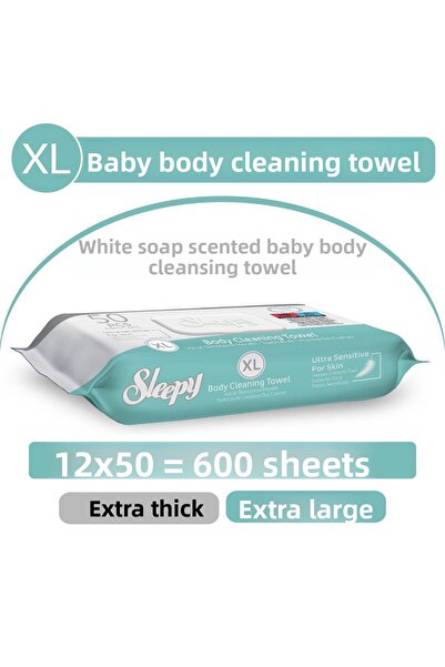 Sleepy 12x50 (600 Sheets) XL White Soap Scented Baby Body Cleaning Towel