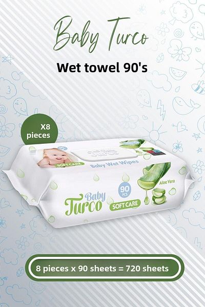 Baby Turco سوفت كير - منشفة مبللة للأطفال بالصبار 90 × 8 قطع (720 ورقة)
