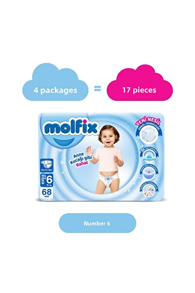 Molfix Baby Diapers Size 6 Extra Large Ultra Economical Package 68 Pieces
