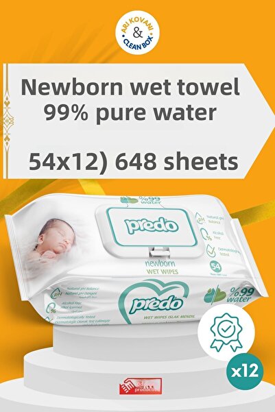 PREDO Newborn 99% Pure Water Wet Towels 12 Pack 648 Sheets