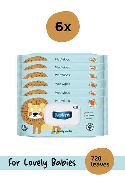 Deep Fresh Wet Wipes Lovely Babies Lion 6 X 120 Sheets