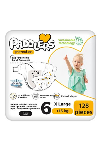 Paddlers Protection Baby Diaper Size 6 X-Large 128 Pieces (15+kg) Extra Jumbo...