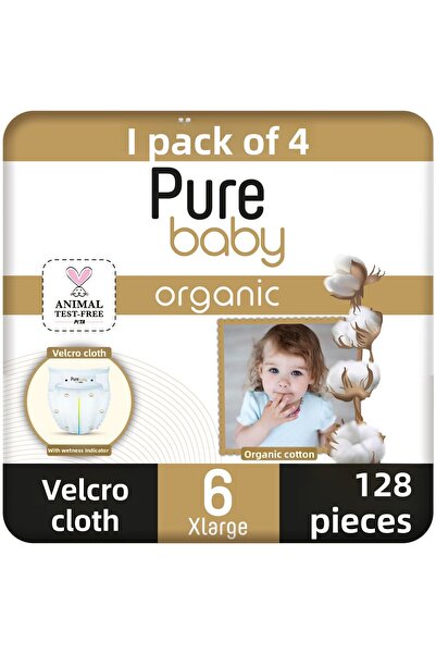 Pure Baby Organic Cotton Velcro Cloth 4 Pack Size 6 Xlarge 128 Pieces