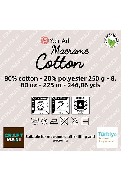 Yarnart Macrame Cotton - Μακραμέ Χειροποίητο Νήμα Πλεξίματος Petrol Blue-789