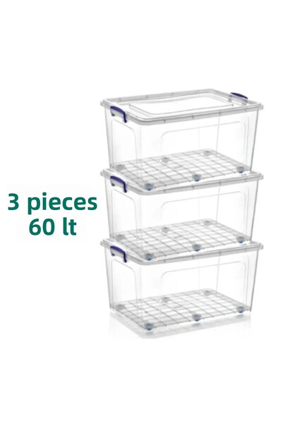 Loremp Lockable Storage Box with Wheels 60 Liters 3 Wheels Storage Container Storage Organizer