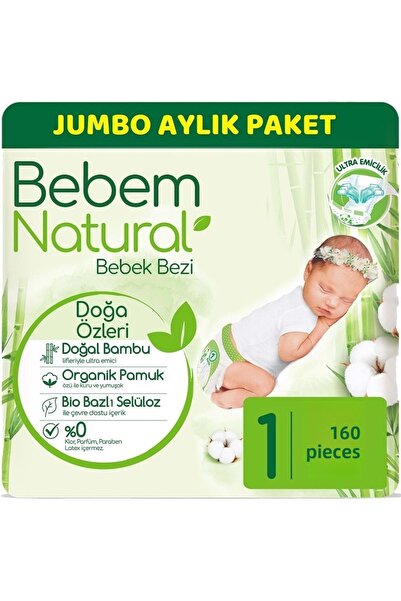 Bebem Natural حفاضات الأطفال حديثي الولادة - طبيعي جامبو، حجم العبوة الشهرية، 2-5 كجم، 160 قطعة