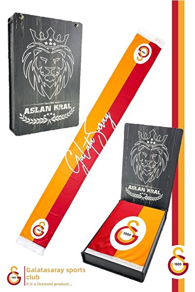 Galatasaray Original Licensed Double Sided Printed Shawl Kaşkol Scarf Gift with Wooden Box