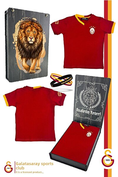 Galatasaray Γνήσιο Αδειοδοτημένο Κόκκινο Basic Παιδικό T-shirt + Σετ Ξύλινο βραχιόλι