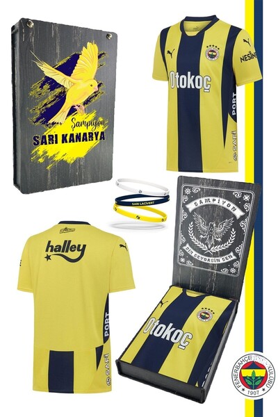 Fenerbahçe Original Licensed 2024 New Season Yellow Navy Blue Striped Jersey + Bracelet Set with Wooden Box