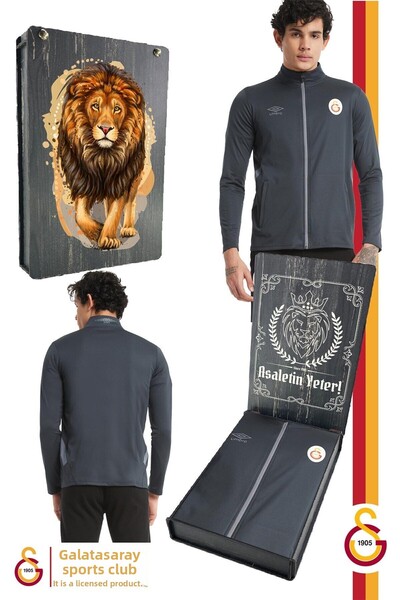 Galatasaray Guler vertical cu fermoar cu imprimeuri de leu pe transpirație an...