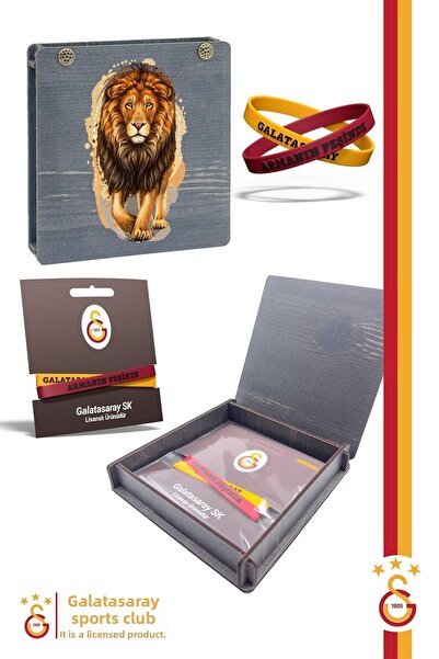 Galatasaray Lion Printed 2-Piece Bracelet - Wooden Box