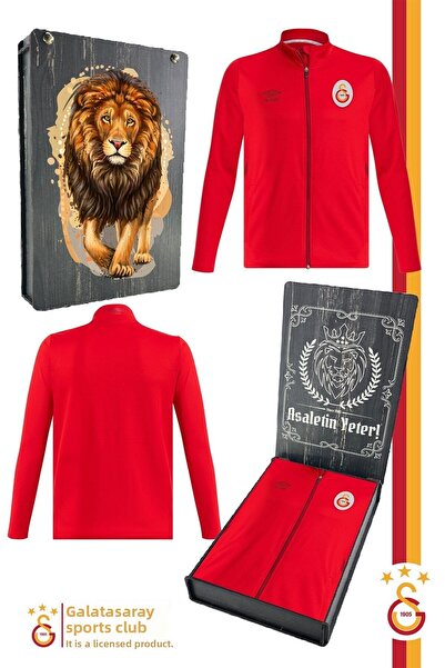 Galatasaray Red Training Sweat - Stand Collar and Full Zipper Wooden Box