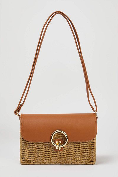 TRENDYOL SHOES Camel Straw Contrast Women's Shoulder Bag Takss25Oc00083