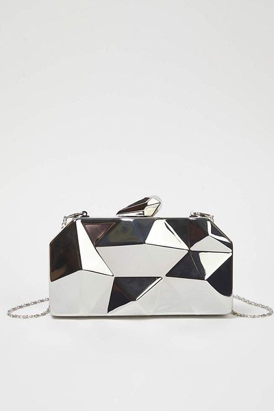 TRENDYOL SHOES Metallic Silber Dreidimensionale Abendkleider Frauen Stylish Mini Clutch Handtasche TAKSS25OC00064