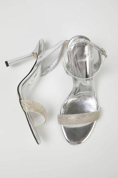 TRENDYOL SHOES Silver Stone Almond Toe Women's Evening Dress Thin Heeled Sandals Takss25To00049