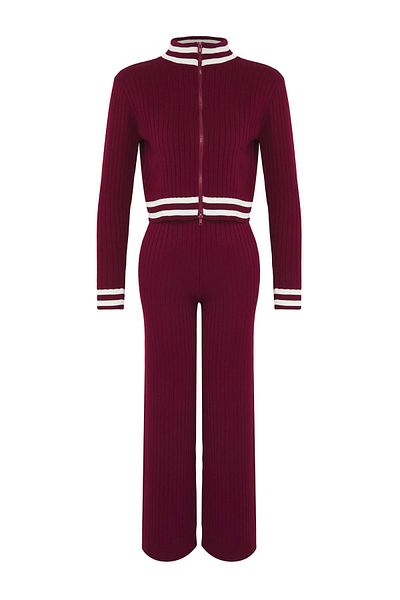 Trendyol Collection Burgundy Zippered Knitwear Bottom-Top Set Twoaw25Au00058