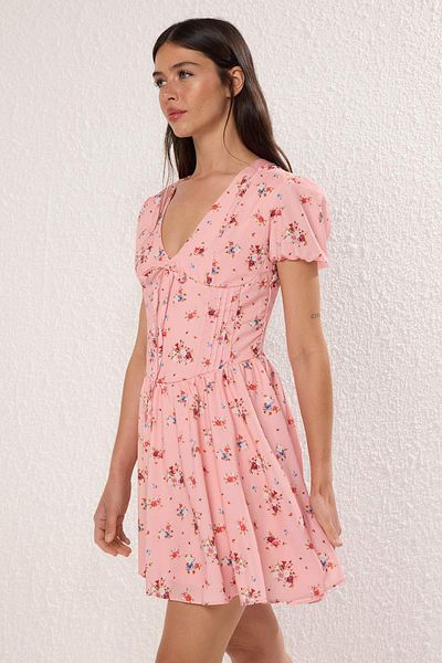 Trendyol Collection Pink Floral Mini Woven Dress Twoss25El00789