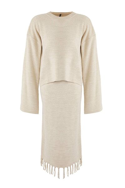 Trendyol Collection Stone Skirt Tip Tassel Knitwear Bottom-Top Set Twoaw26Au00000