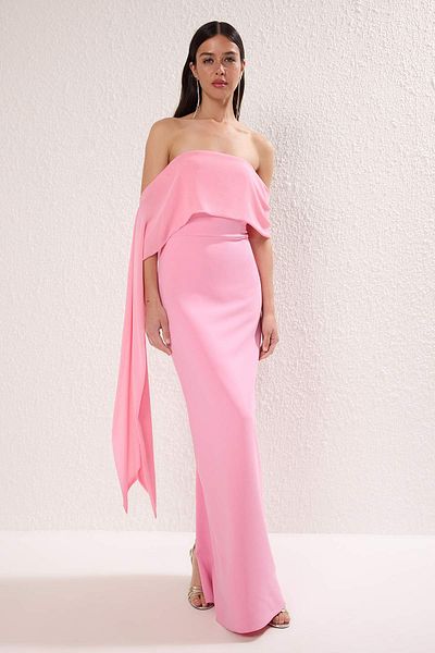 Trendyol Collection Pink Carmen Collar Long Stylish Evening Dress Night Graduation Dress Tprss25Ae00115