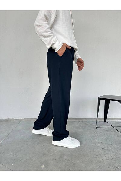 Gambocci Men's Baggy Wide Casual Pleated Elastic Waist Fabric Pants